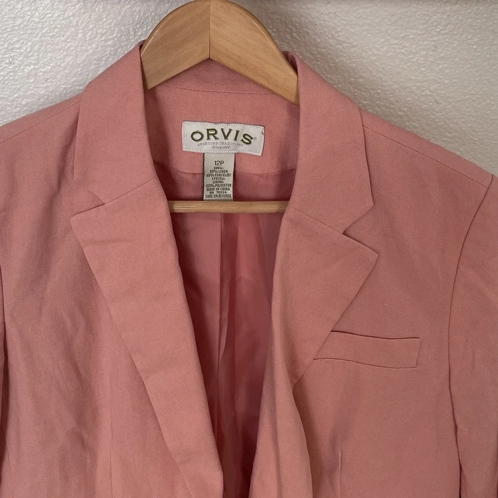 Orvis Women's Blazer Size 12P Linen Tencel Sport‎ Jacket Cantaloupe One Button